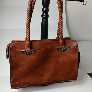 Bueno of California faux leather mixed media satchel or tote bag   Brown